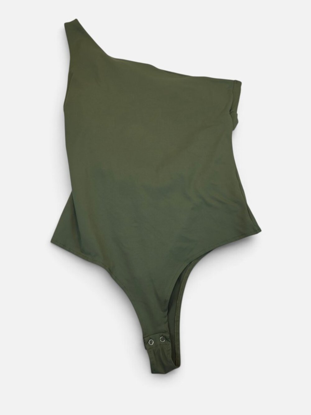 ADREAMLY Olive Green One-Shoulder Bodysuit Size XL Short Sleeve Asymmetrical
